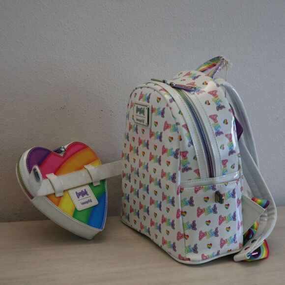 Loungefly Lisa Frank Logo Heart Detachable Rainbow Bag Mini Backpack - Picture 7 of 16